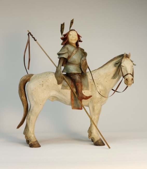 cavalier de mongolie sur cheval à l arrêt-il porte des flèches et une lance