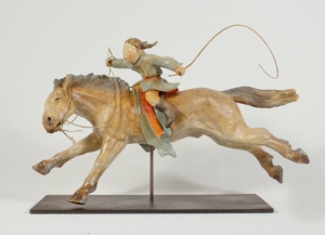 Sculpture de Sandra Courlivant : cavalier des steppes de Mongolie